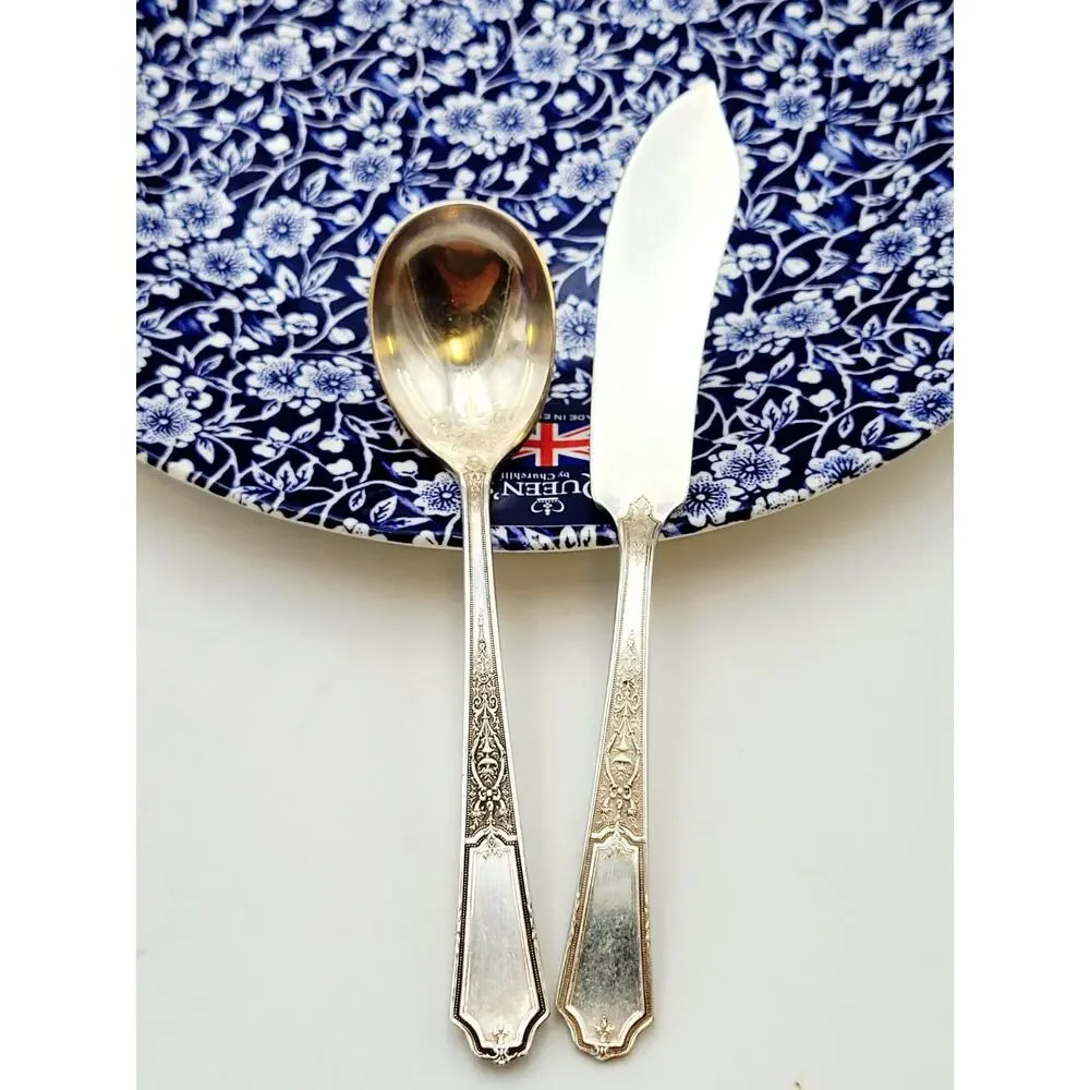 1847 Rogers Bros Ancestral Silverplate Butter Knive & Sugar Spoon Discontinued